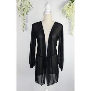 New BeachCandy Swim Cover Up OS One Size Black Sheer Mesh Tie Waist Resort Beach